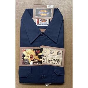 Dickies 574 Extra Long Tail Work Wear Shirt Mens XL Button Top Long Sleeve Blue